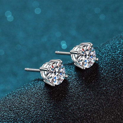 Sterling Silver Four Prong Moissanite Diamond Stud Earrings