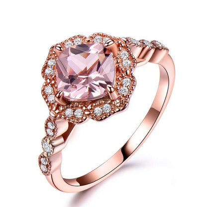 Elegant Luxury Pink Morganite Sterling Silver Ring