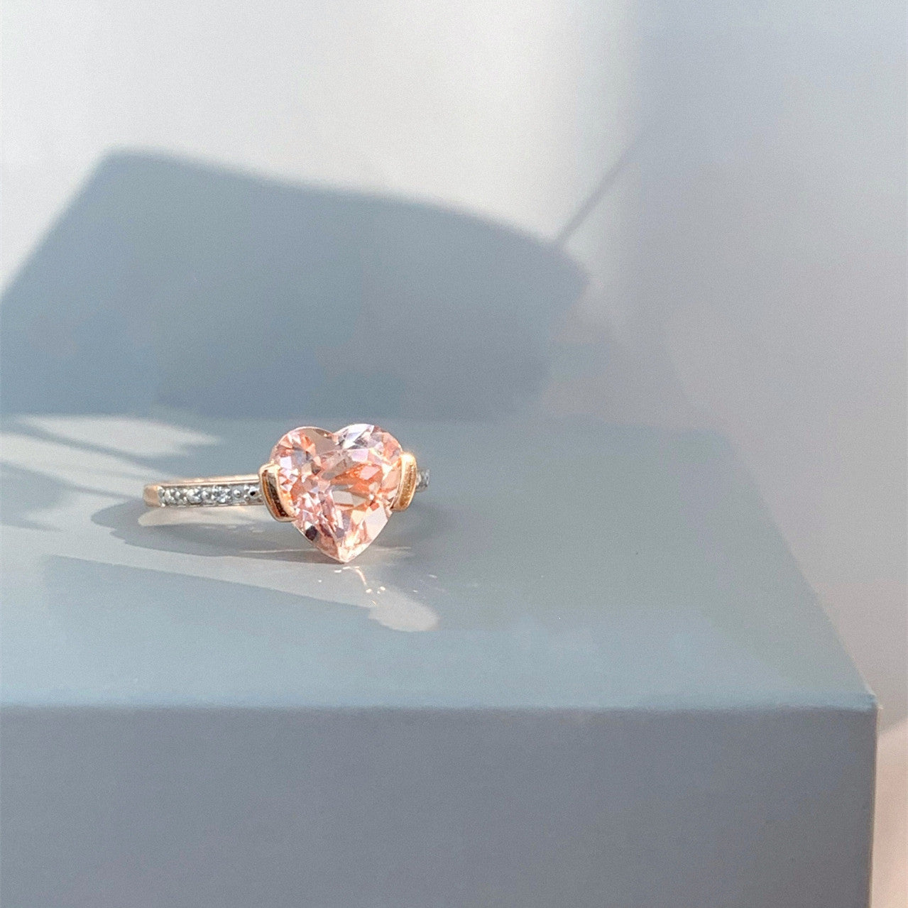 18K Rose Gold Morganite Heart Shaped Ring for Women