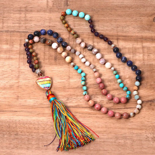 Women's Bohemian Colorful Stone Pendant Tassel Necklace