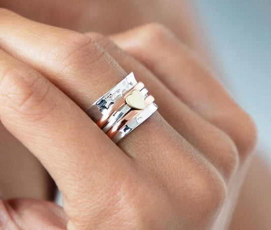 Vintage Heart Rotating Anti stress Fidget Ring For Women