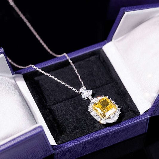 Queen 925 Sterling Silver Yellow square cut 20mm stunning high quality imitation Diamond Necklace