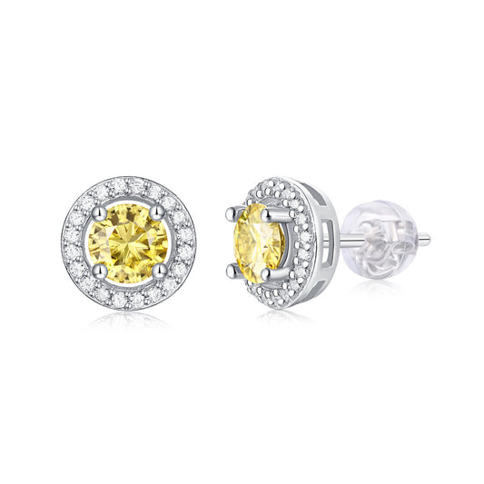 Halo 50 point Moissanite Gold Stud Earrings in Sterling Silver for Woman