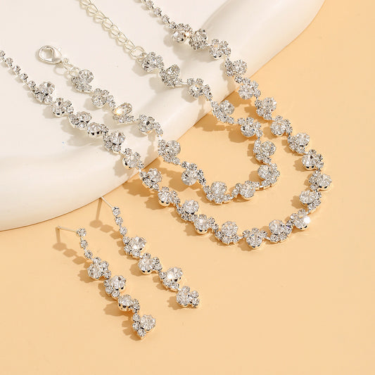 Elegant water diamond Three-piece Earring Necklace and Bracelet Set