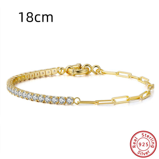14K gold Plated 3mm flower chain Tennis Bracelet With Zircon Gemstones in Sterling Silver