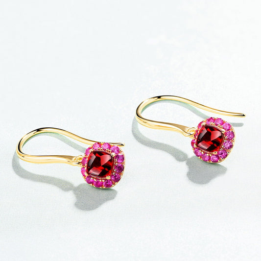 Silver Plated 9K Gold With Garnet and Red Corundum Earrings for Woman