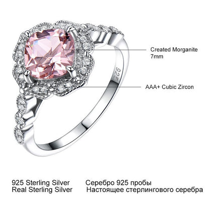 Elegant Luxury Pink Morganite Sterling Silver Ring
