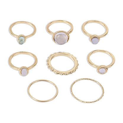 Bohemian Colorful Stone Metallic  Rings Set 0f 8 Rings