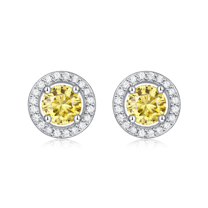 Halo 50 point Moissanite Gold Stud Earrings in Sterling Silver for Woman