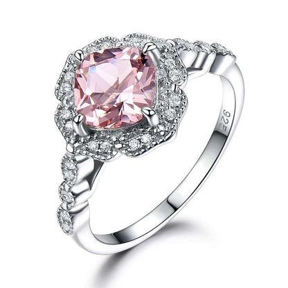 Elegant Luxury Pink Morganite Sterling Silver Ring