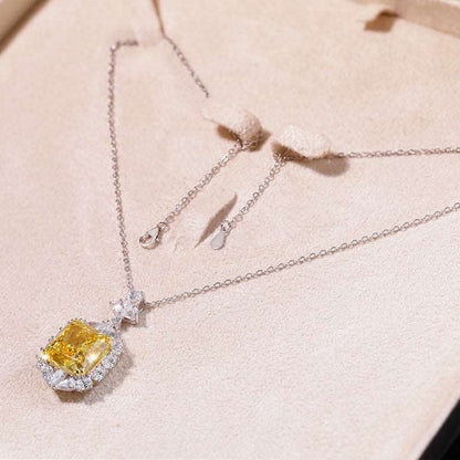 Queen 925 Sterling Silver Yellow square cut 20mm stunning high quality imitation Diamond Necklace