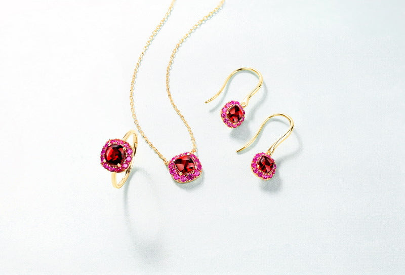 Silver Plated 9K Gold With Garnet and Red Corundum Earrings for Woman