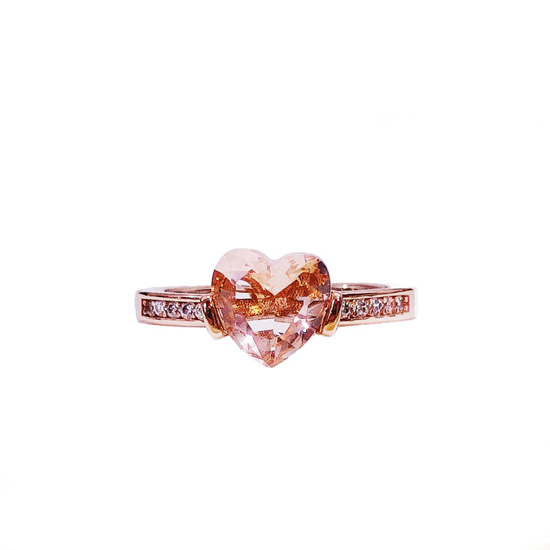 18K Rose Gold Morganite Heart Shaped Ring for Women