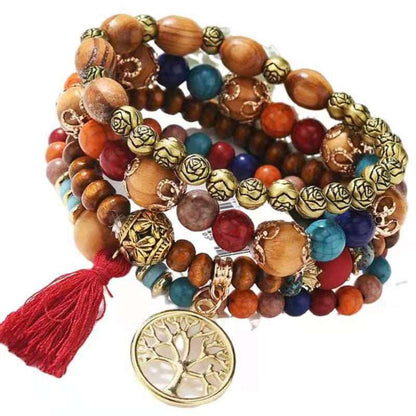 Tassel Multilayer Wooden Beaded Ethnic Bracelet