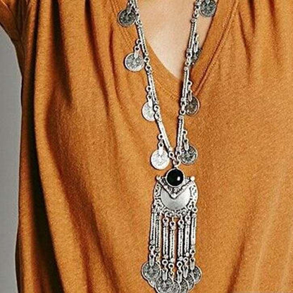 Bohemian tassel coin necklace