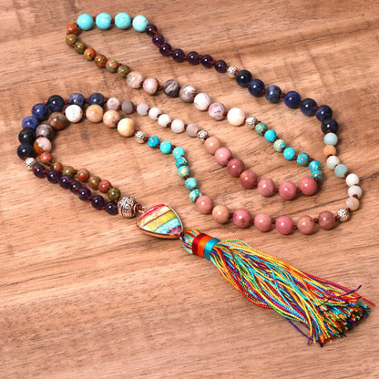 Women's Bohemian Colorful Stone Pendant Tassel Necklace