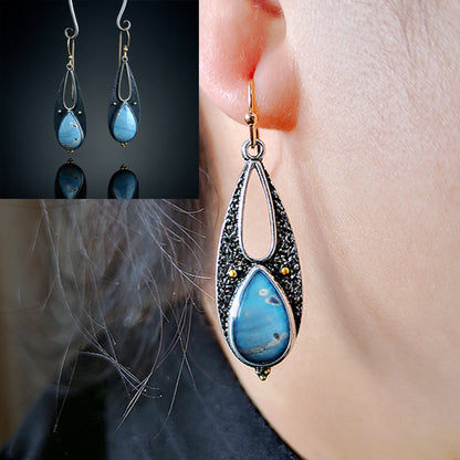 Bohemian Vintage Tear Drop Blue Resin Long Pendant Earrings for Women