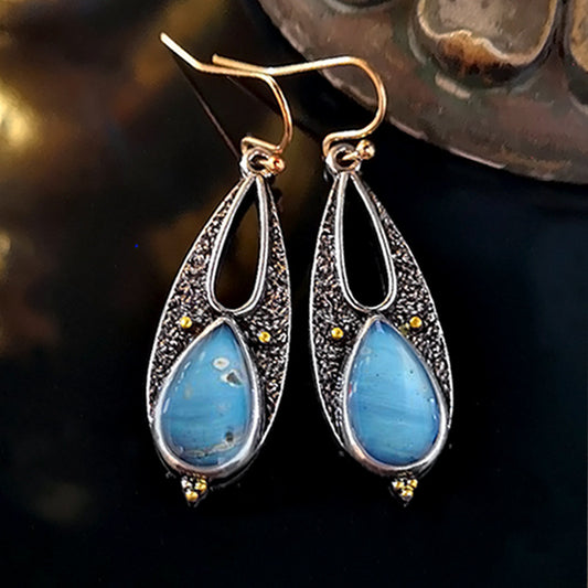 Bohemian Vintage Tear Drop Blue Resin Long Pendant Earrings for Women