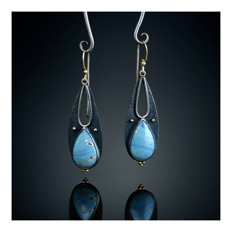 Bohemian Vintage Tear Drop Blue Resin Long Pendant Earrings for Women