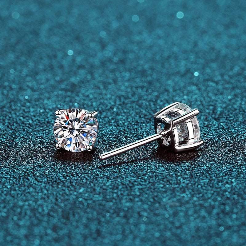 Sterling Silver Four Prong Moissanite Diamond Stud Earrings