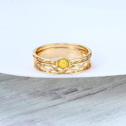 14k Yellow Gold and 925 Silver Opal Twist Ring