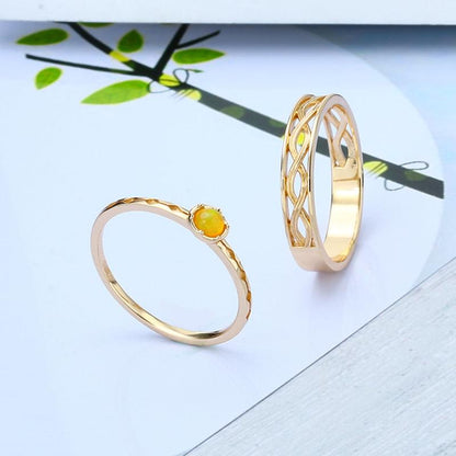 14k Yellow Gold and 925 Silver Opal Twist Ring