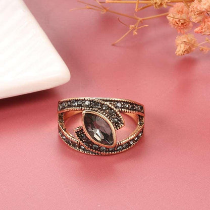 Bohemian Antique Gold Color alloy Ring with Zircon Stone inlay