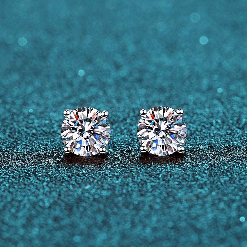 Sterling Silver Four Prong Moissanite Diamond Stud Earrings