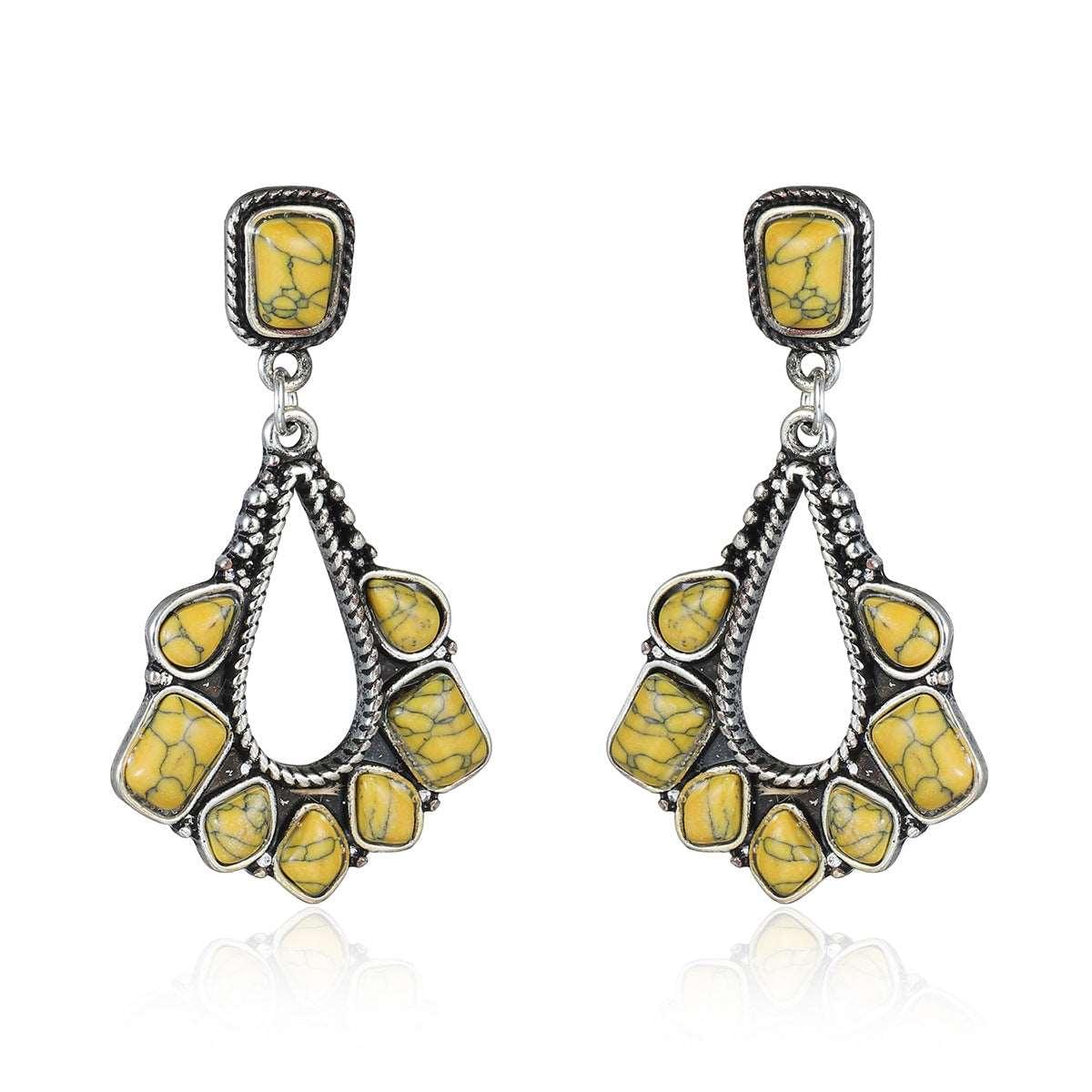 Bohemian Ancient silver yellow turquoise earrings