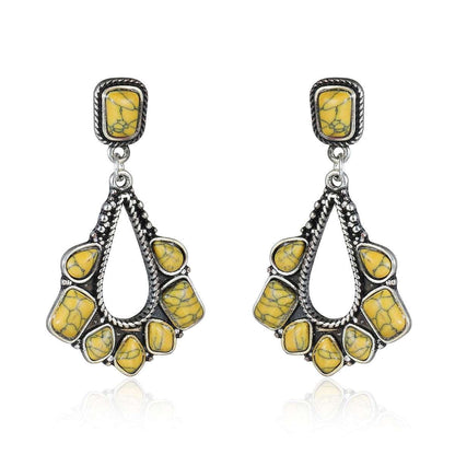 Bohemian Ancient silver yellow turquoise earrings