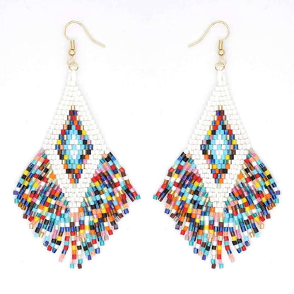 Colorful Ethnic Beaded Hand-woven Geometric Tassel Earrings