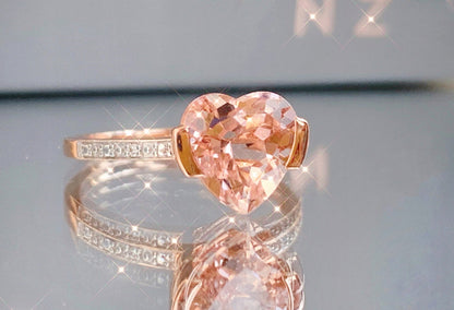 18K Rose Gold Morganite Heart Shaped Ring for Women