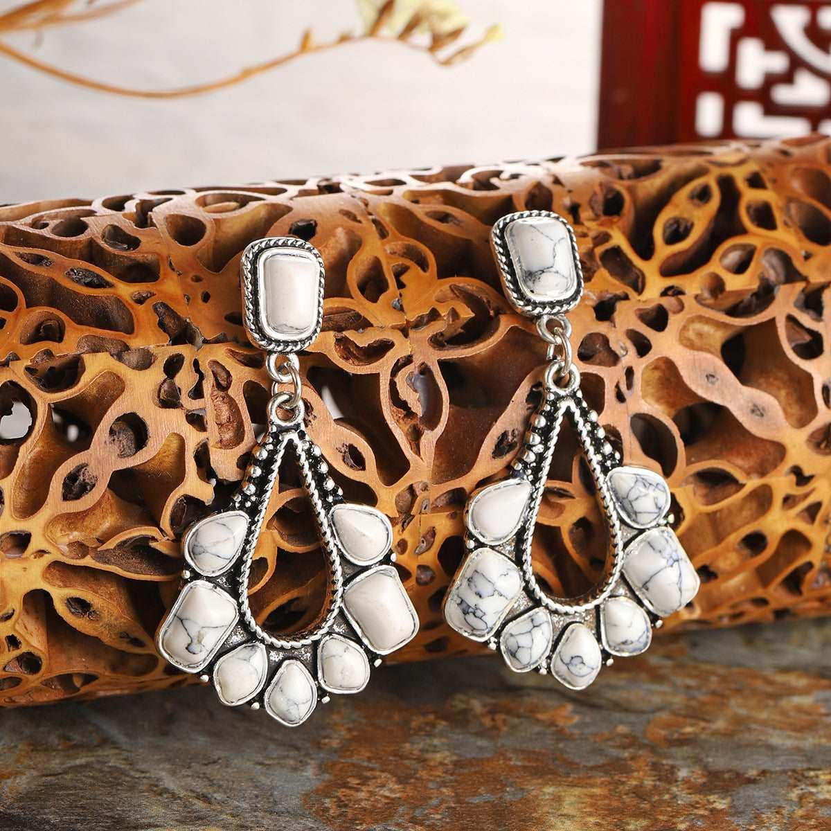 Bohemian Ancient silver yellow turquoise earrings