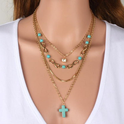 Boho Turquoise Cross Chic Necklace