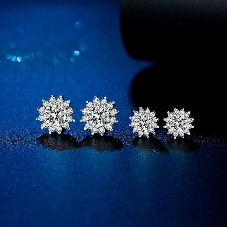 0.5 Carat Sun Flower Moissanite Silver Stud Earrings