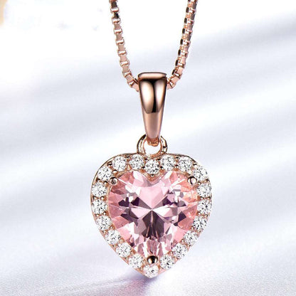 Elegant Rose Morganite Heart 925 Sterling Silver  Charm Pendant