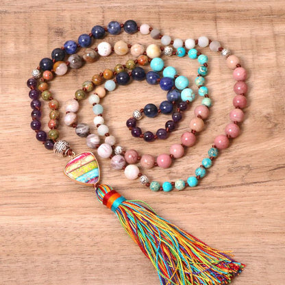 Women's Bohemian Colorful Stone Pendant Tassel Necklace