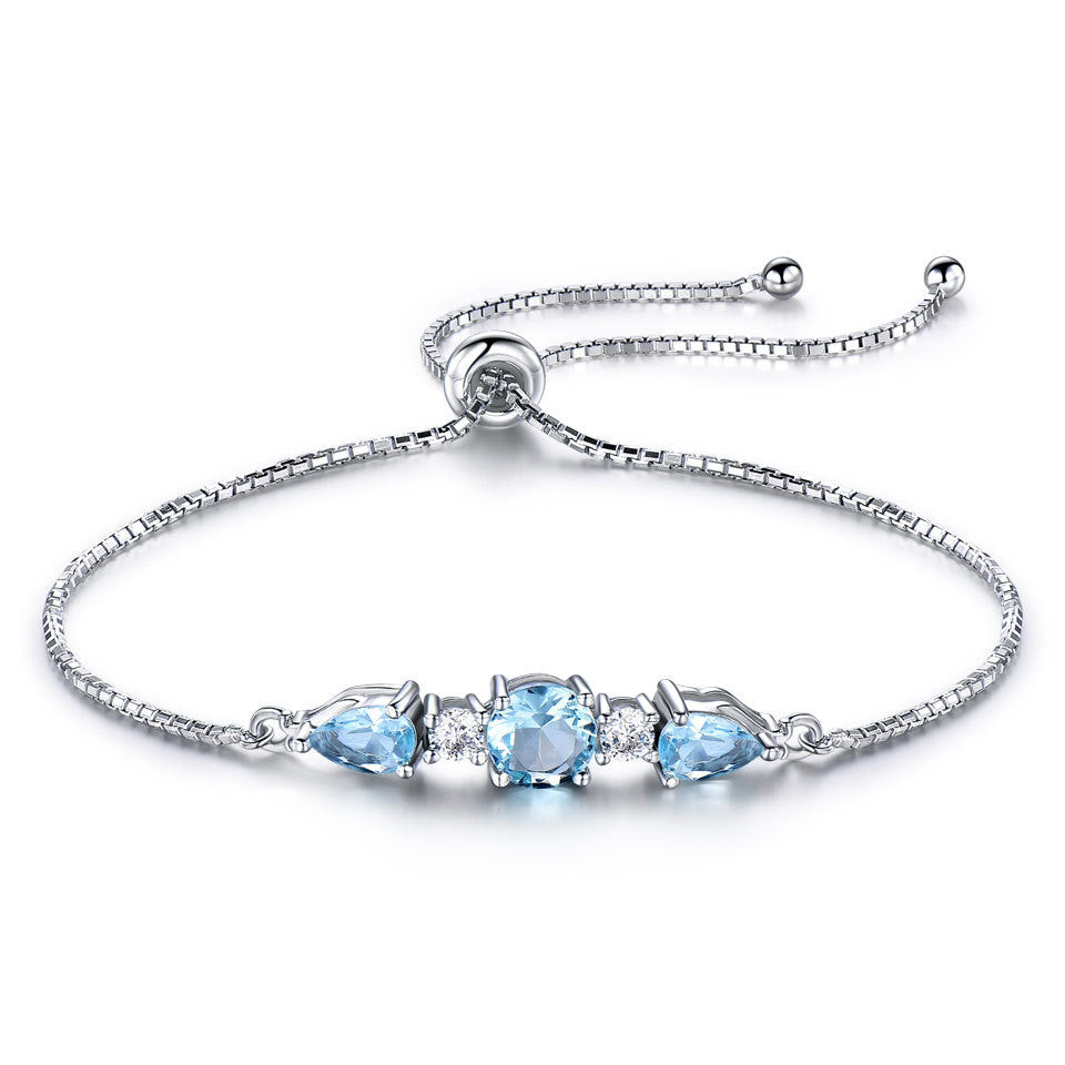 Trinity Sky Blue Topaz Adjustable Tennis Bracelet For Woman