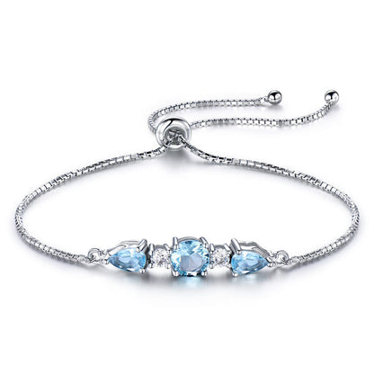 Trinity Sky Blue Topaz Adjustable Tennis Bracelet For Woman