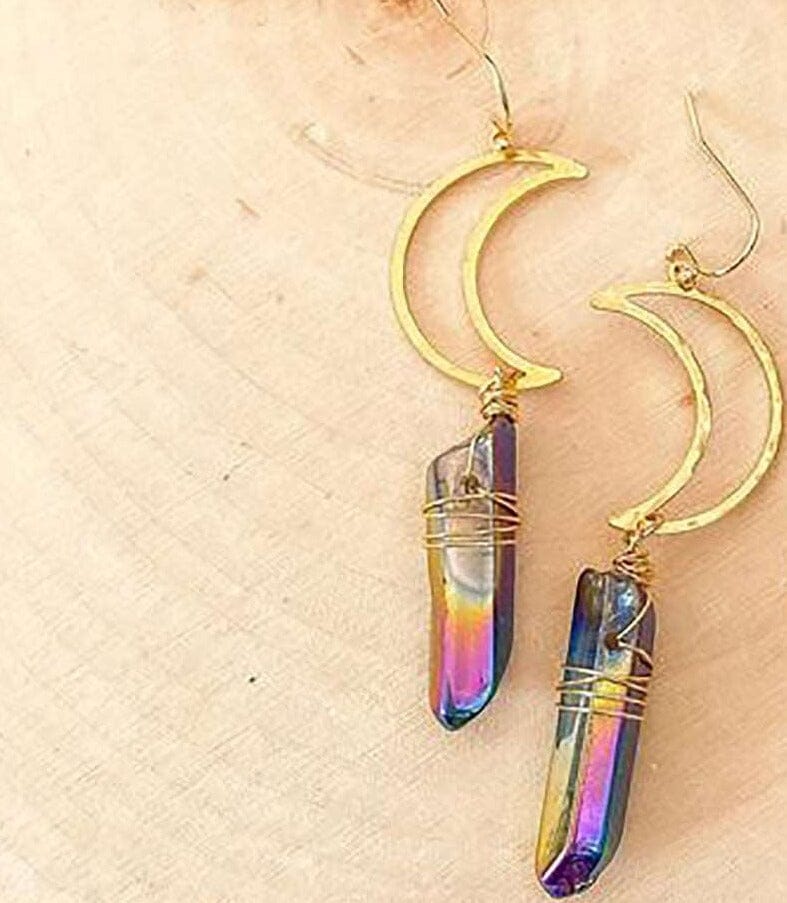 Natural Crystal Earrings Amethyst  Crystal Turquoise Hexagonal Pillar Earrings