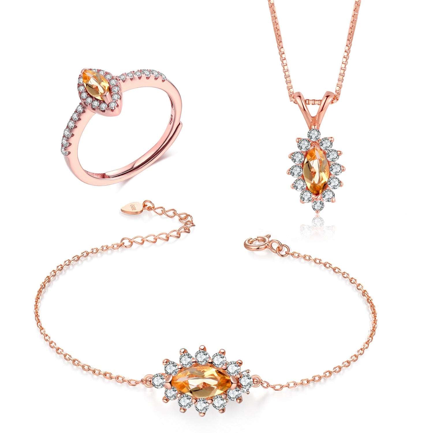 Natural citrine and zircon rose gold jewelry set