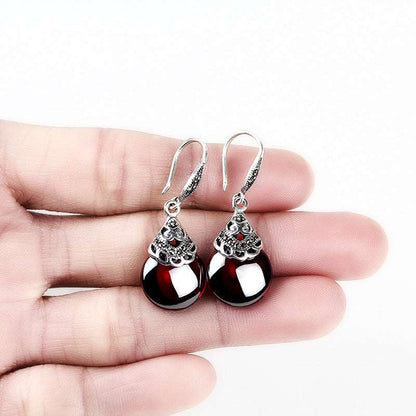 Vintage Deep Red Garnet Earrings in S925 Sterling Silver