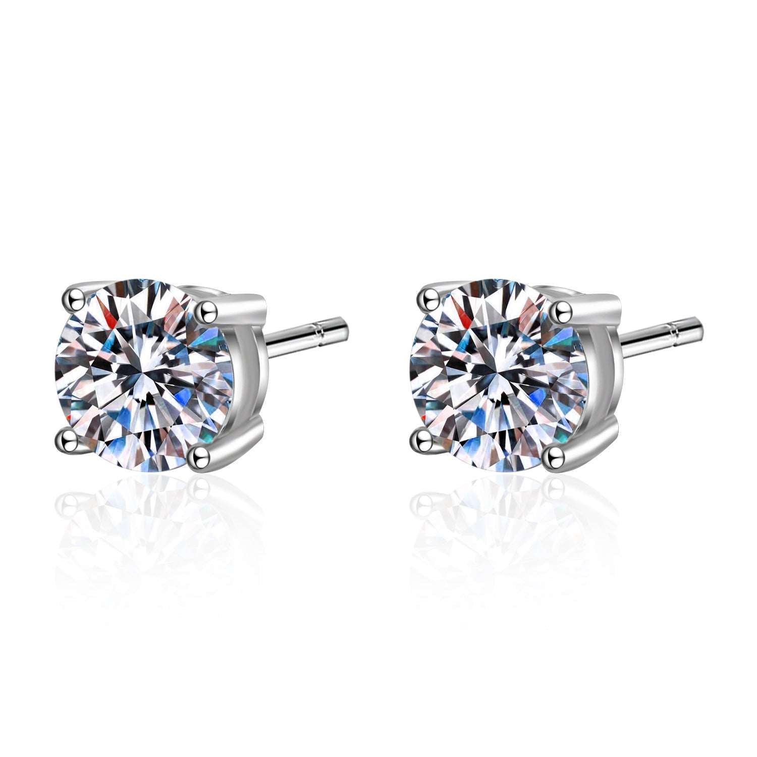 Sterling Silver Four Prong Moissanite Diamond Stud Earrings