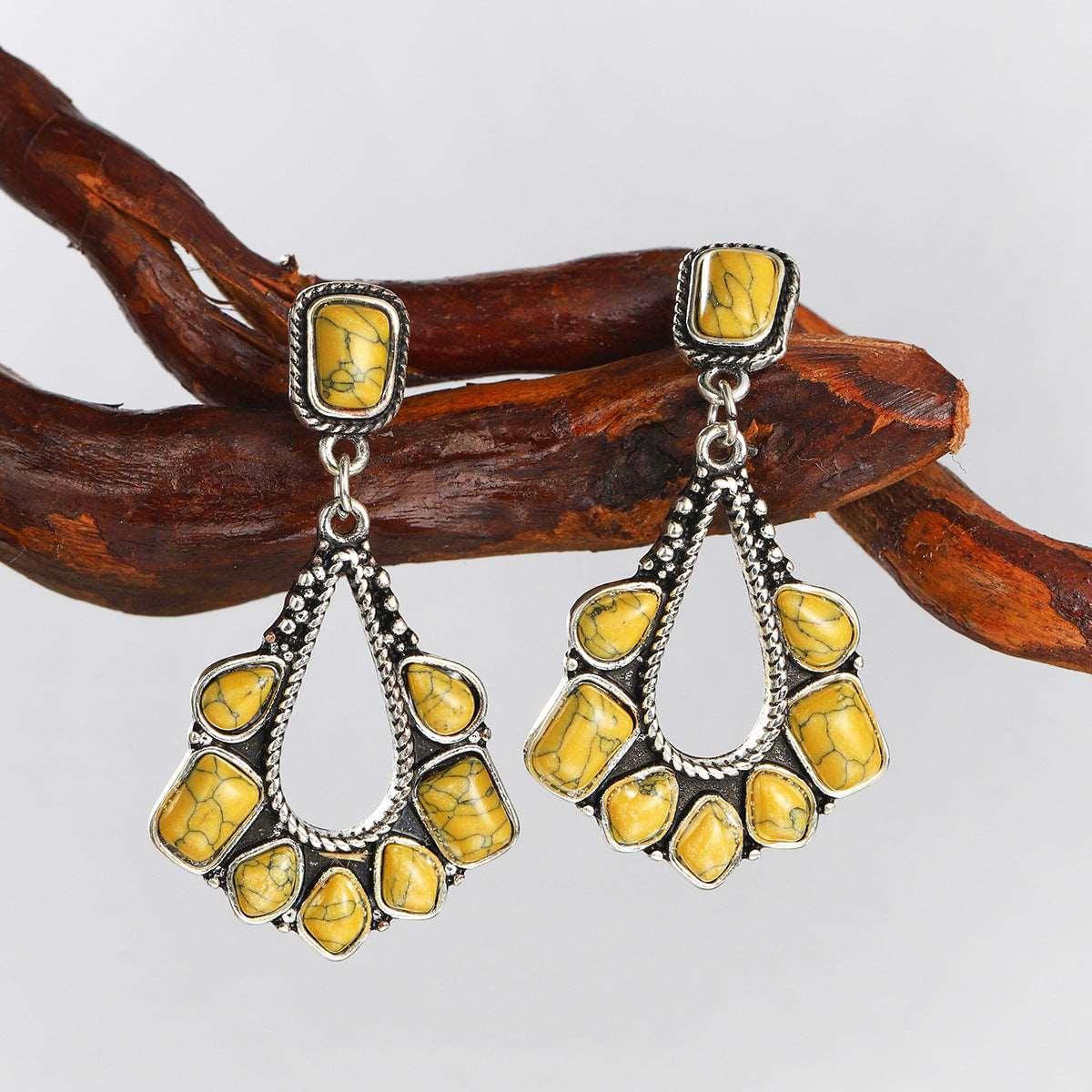 Bohemian Ancient silver yellow turquoise earrings