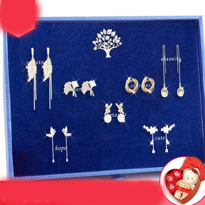 7 piece 925 Sterling Silver Needle Tassel Earrings Set