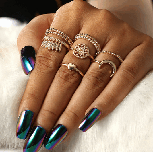 Stand out with this 9 PCS Bohemian Midi Ring Set