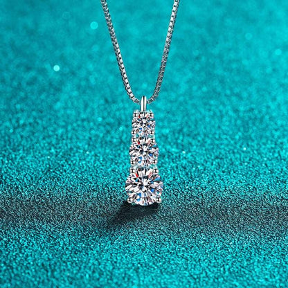 1.8 Carat Elegant 3 Stone Step Up Collarbone Chain 925 Sterling Silver Pendant Necklace