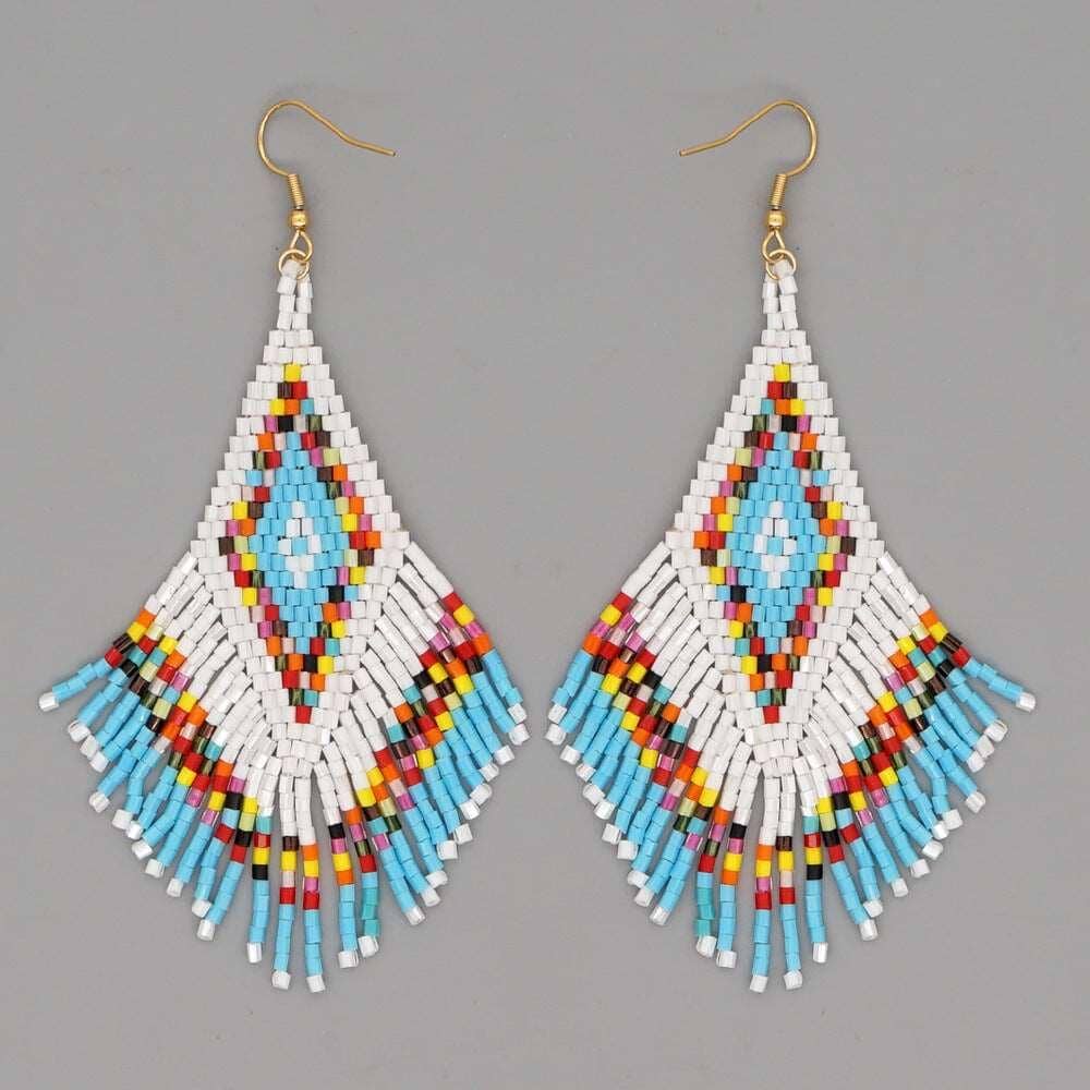 Colorful Ethnic Beaded Hand-woven Geometric Tassel Earrings