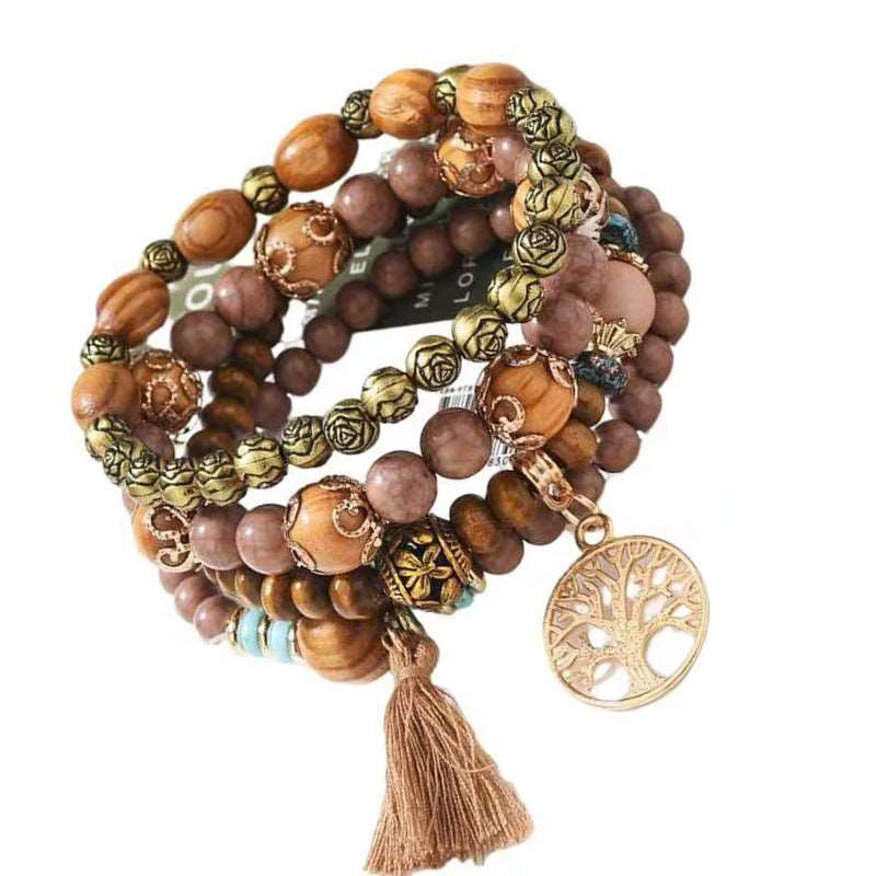 Tassel Multilayer Wooden Beaded Ethnic Bracelet