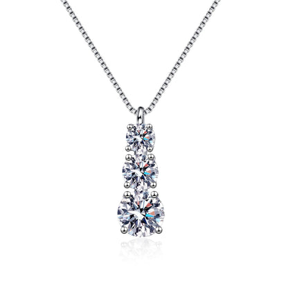 1.8 Carat Elegant 3 Stone Step Up Collarbone Chain 925 Sterling Silver Pendant Necklace